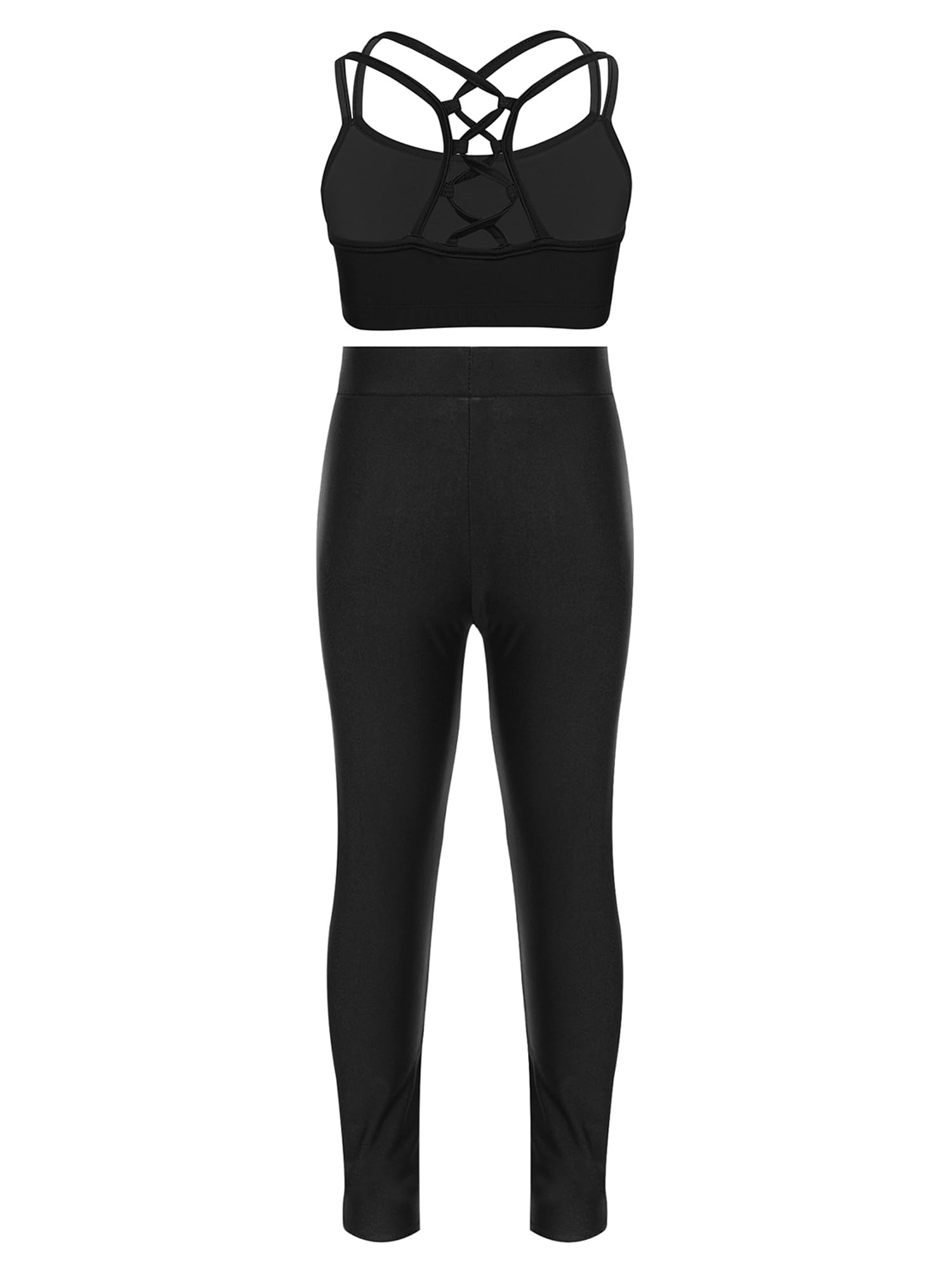 Yihuimin Kids Girls Sleeveless Crop Top with Leggings Two Piece Gymnastics/Dance/Sports/Swim Outfits Black 12 Years