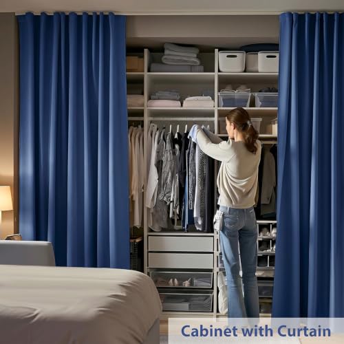 Image of Room Divider Ceiling Mounted Curtains Track Sets Extra Wide Blackout Curtain Flexible Tracks for Bedroom Office Privacy Partition Separator, Navy, W 15 x H 9ft
