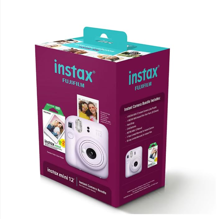 Fujifilm Instax Mini 12 Sofortbildkamera mit Bonusfilm, 20 Blatt - Flieder (Lila)