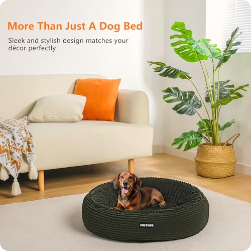 HMTOPE Hundebett Kleine Hunde, Katzenbett Waschbar, Kuscheliges Hundekissen, Rund Cord Hundekorb, Donut, Hundesofa, Abnehmbar und rutschfest, Ø 60 cm, Olivgrün