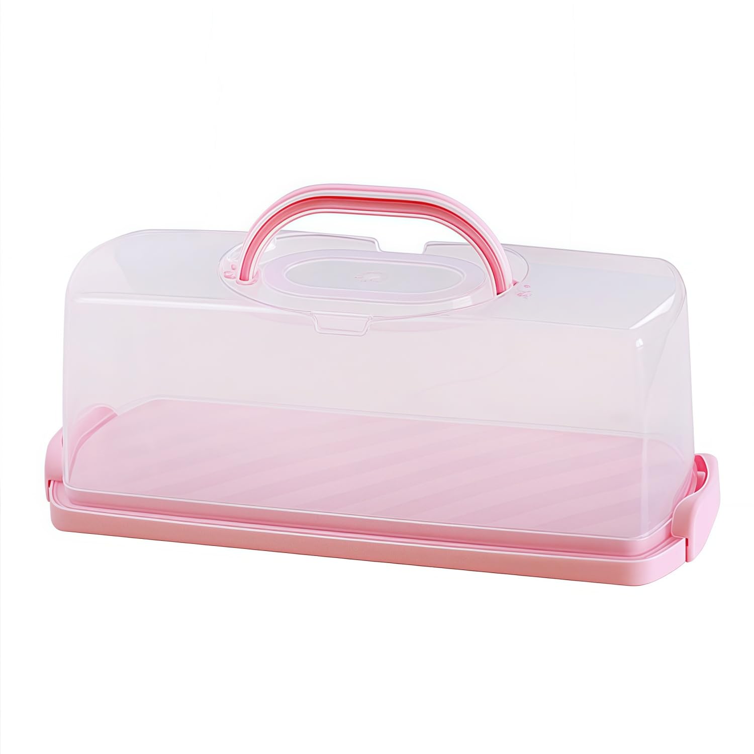 Easnea Pink Portable Bread Box With Handle, Loaf Cake Container Plastic Rectangular Food Storage Carrier Bread Keeper With Transparent Lid For Pastries, Bagels, Bread Rolls, Buns Or Baguettes (Pink)