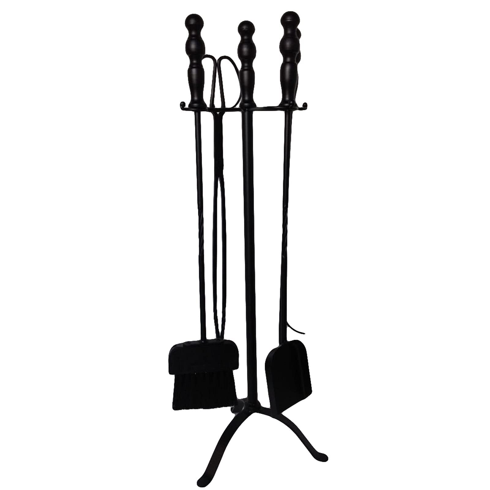 Set di 5 attrezzi per caminetto in ferro battuto resistente anticato, per uso esterno e interno, include supporto, pala e pinza, colore nero