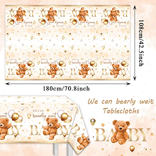 Image of CMUSKO Bear Baby Shower Decorations for Boy-3Pcs Brown Bear Theme Plastic Tablecloth Bear Baby Table Cover for Birthday Party Supplies