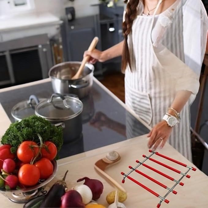 Pro Home Kitchen Trivet Stand Premium Worktop Saver Stainless Steel Stand Heat Resistant Anti Slip For Hot Cooking Pots & Pans (Red - Image 2