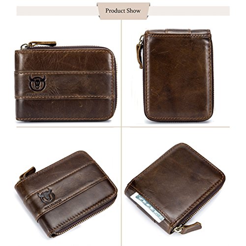 Novatech BULLCAPTAIN Leather Wallet Zipper Men Wallet, Mens RFID Antimagnetic Genuine Leather 11 Card Slots Wallet Coin Purse Wallet Credit Card Holder (Brown), Large2