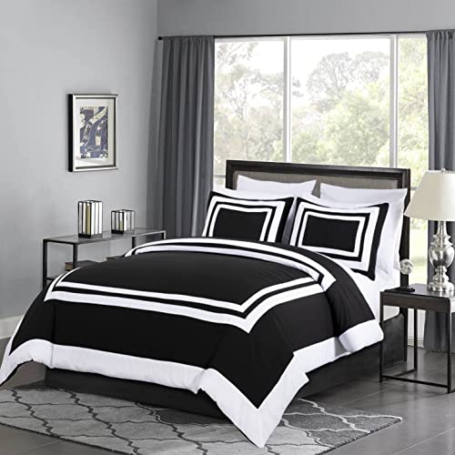 Chezmoi Collection Wyatt 7-Piece Queen Bed in a Bag Comforter Set - Hotel Style Bedding with Sheet Set - Black/White Square Pattern