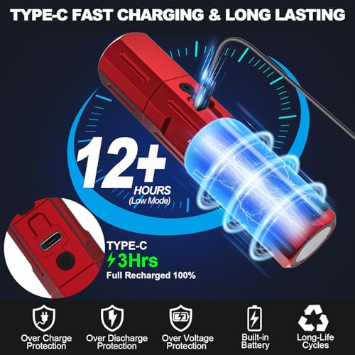 Image of Rechargeable Magnetic Flashlights, Bright Small Powerful Pocket Flashlight | High Lumens Dual Button Tactical Flash Light, 12H Runtime, 8 Modes Zoomable, One-Press Off for Car,Home,Camping,Emergency