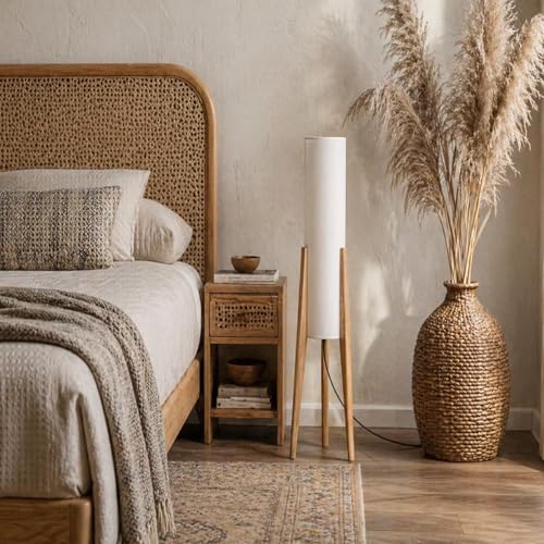 Image of Log Wood Tripod Floor Lamp,Modern Farmhouse Style,50 Inch Height