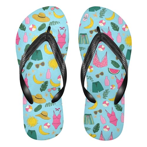 ALAZA Summer Printer Flip Flops for Women Fashion Beach Slippers Comfort Mens Flip Flops Non-Slip Rubber Shower Slippers Sandal for Hotel Travel Sport,XS