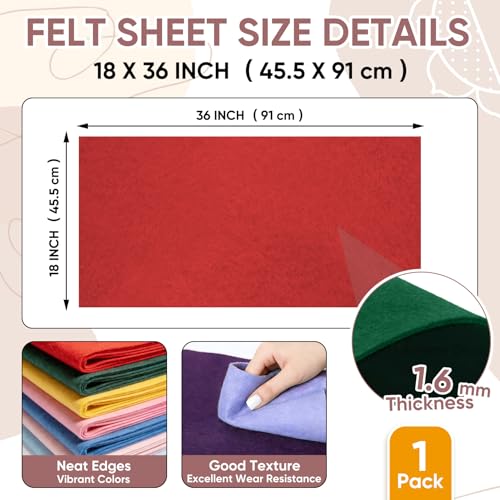 Image of Soft Felt Fabric Sheet 18 inch x 36 inch, 1.6mm Acrylic Craft Felt, Red | Soft Thick Felt by The Yard, Large Precut Sheet, Nonwoven Fabric for Sewing DIY Crafts, Classroom & Home Decor