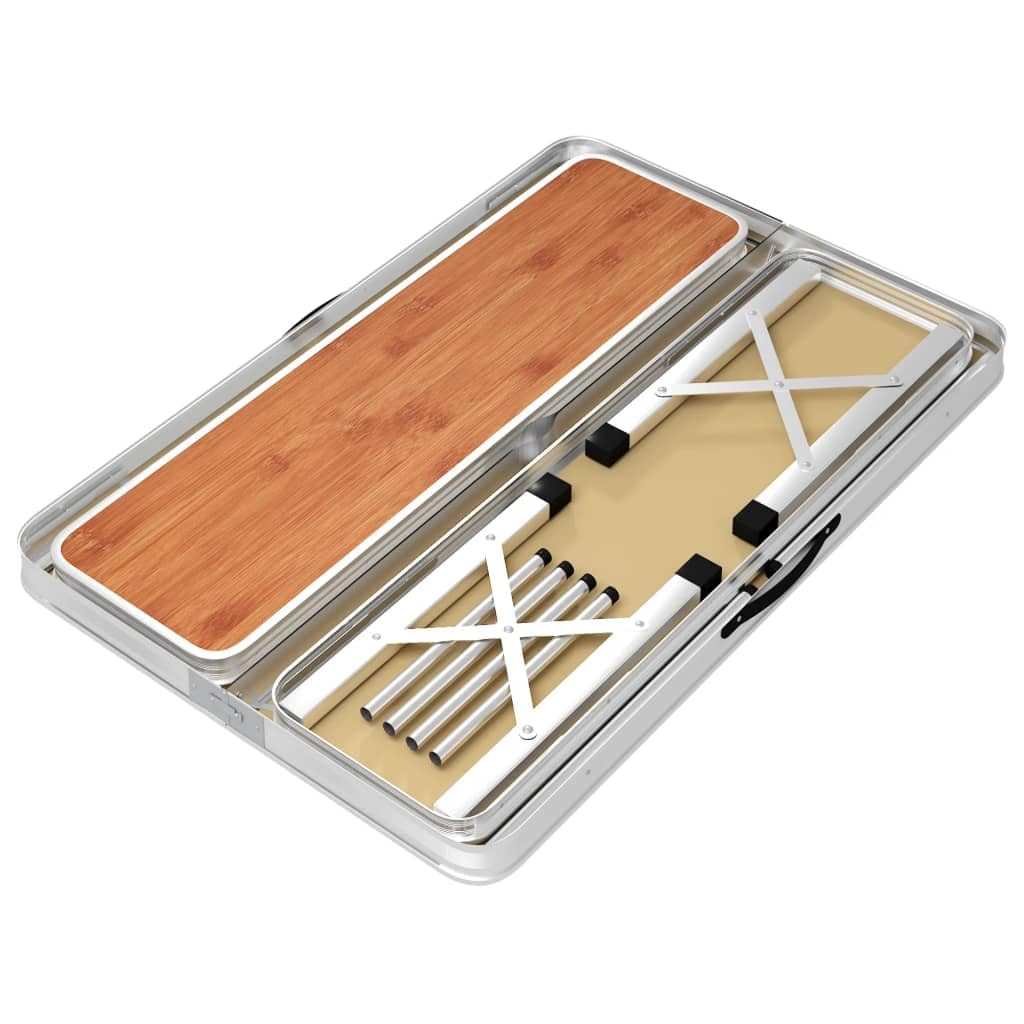 vidaXL Table de Camping Pliable avec 2 bancs Aluminium Marron