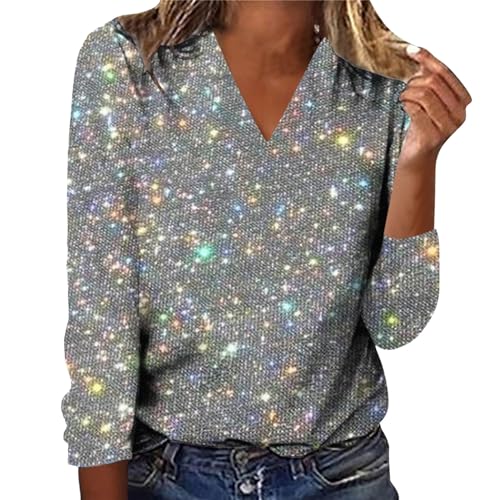 parte superior con purpurina para mujer, ropa de lentejuelas, informal, top de moda, suéter de Nochevieja, blusa de corte regular, camisa festiva, elegante, manga larga, fiesta, jersey con purpurina