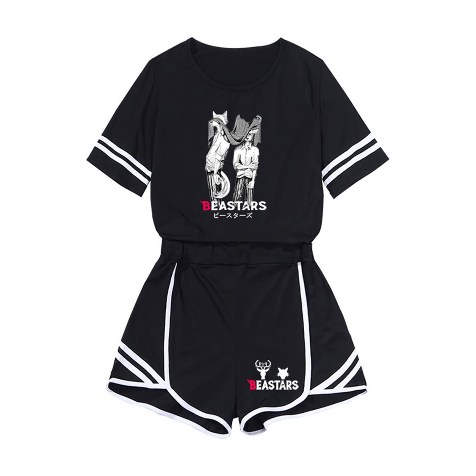 Kewing Women's #2 Beastars Sportswear Set Legoshi Cosplay Fashion Harajuku Cropped T-Shirt & Shorts Two Piece Set
