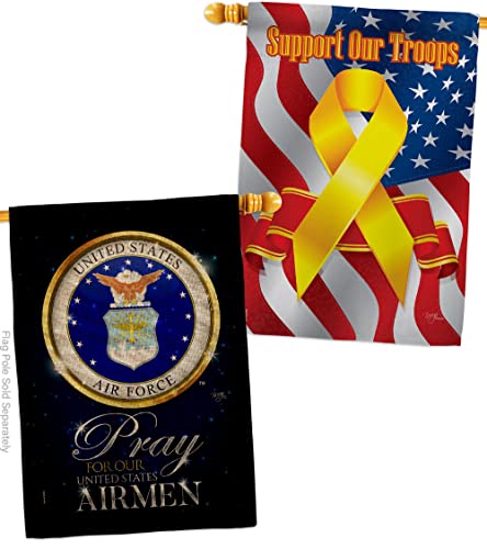 Breeze Decor Pray United Airmen Burlap House Flag-Pack Armed Air Force USAF State American Military Veteran Retire Official Support Our Troops Banner Small Garden Yard Gift Double-Sided, Made in USA