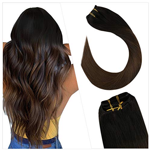 22 Inch Clip in Hair Extensions Human Hair Remy Hair Extensions Clip in Human Hair Balayage #1B/4/1B Real Human Hair Clip in Extensions 7PCS Full Head Clip in Hair Extensions