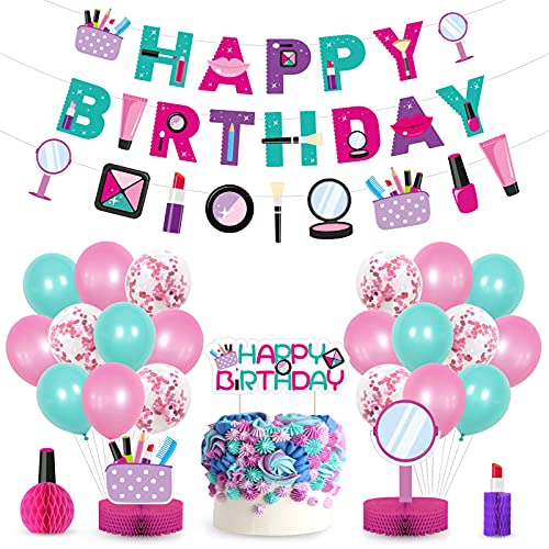 Gkdki Decoraciones Cumpleaños, Kit de Decoraciones de Cumpleaños, 27 piezas de decoraciones de cumpleaños con banderas de feliz cumpleaños, inserciones para pasteles, globos de látex, adornos de panal