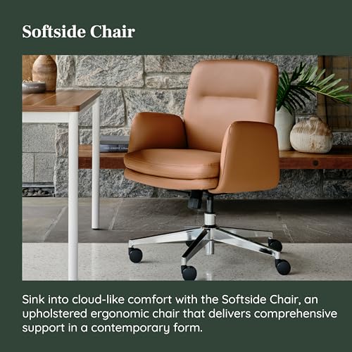 Image of Branch Softside Mid Century Modern Office Chair, Vegan Leather - Removable Arms & Mid Back Design with Luxury Cloud-Like Comfort - Adjustable Height - Integrated Lumbar Support - Black