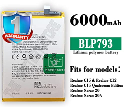 Image of THE BATTERY STORE ORIGINAL BATTERY BLP793 for Oppo Realme Norzo 30A / Norzo 30 pro / C25 / FOR Realme C11 C12 C13 C15 FOR Realme Narzo 20 (Narzo 30A) FOR Realme C12, C15 Battery WITH 1 YEAR WARRANTY ***(BLP793)