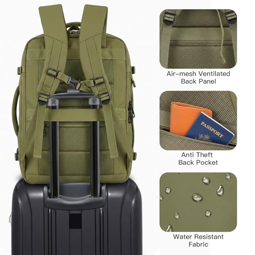 Image of Gieury Travel Backpack, Extra Large 50L Expandable Backpack for Men Women, Carry On Backpack For Airplanes, Travel Essentials Luggage Suitcase Daypack Travel Gift Weekender Bag, Army Green