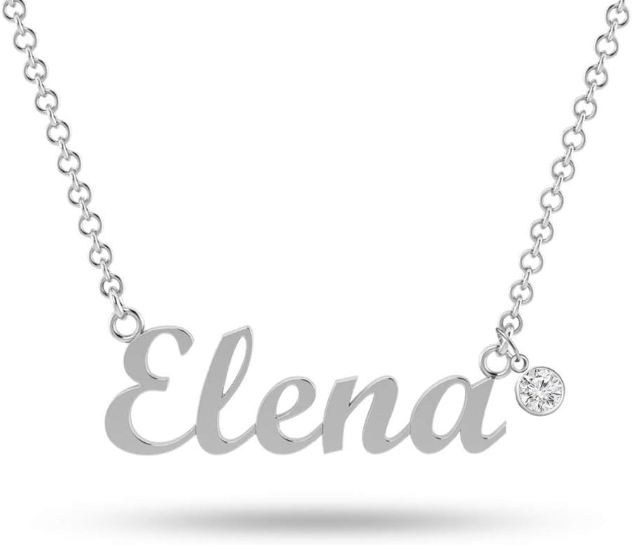LeCalla Personalized Customized Name Plate with Birthstone Necklace for Women Teen