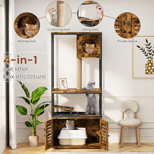 image for Lamerge Cat Tree with Litter Box Enclosure, All-in-1 Large Cat Litter 