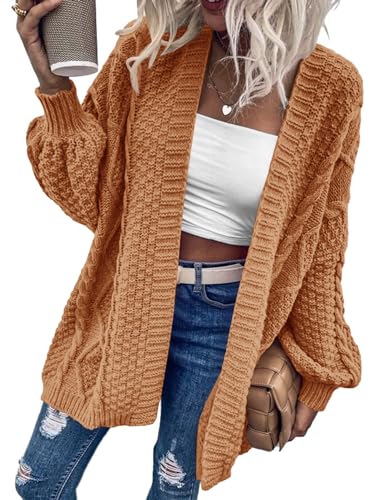 Image of Dyexces Womens Oversized Cable Knit Long Sleeve Lantern Cardigan Sweaters