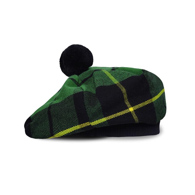 Image of Scottish Tam O' Shanter Hat Tartan Bonnet Pom Pom Wool Flat Cap One Size