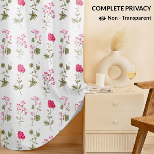 Image of HOMEMONDE Duck Curtain Long Door 8 Feet Curtains Set of 2- Floral Printed Room Darkening Curtain with Eyelets - (96 Inches, Pink Floral)