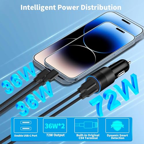 Image of [Apple MFi Certified] iPhone USB-C Fast Car Charger, Rombica 72W Dual USB-C Power PD Rapid Car Charge Adapter + 2Pack Type-C to Lightning Cable Quick Charging for iPhone 14 13 12 11 Pro /XS /XR /X /8 /iPad