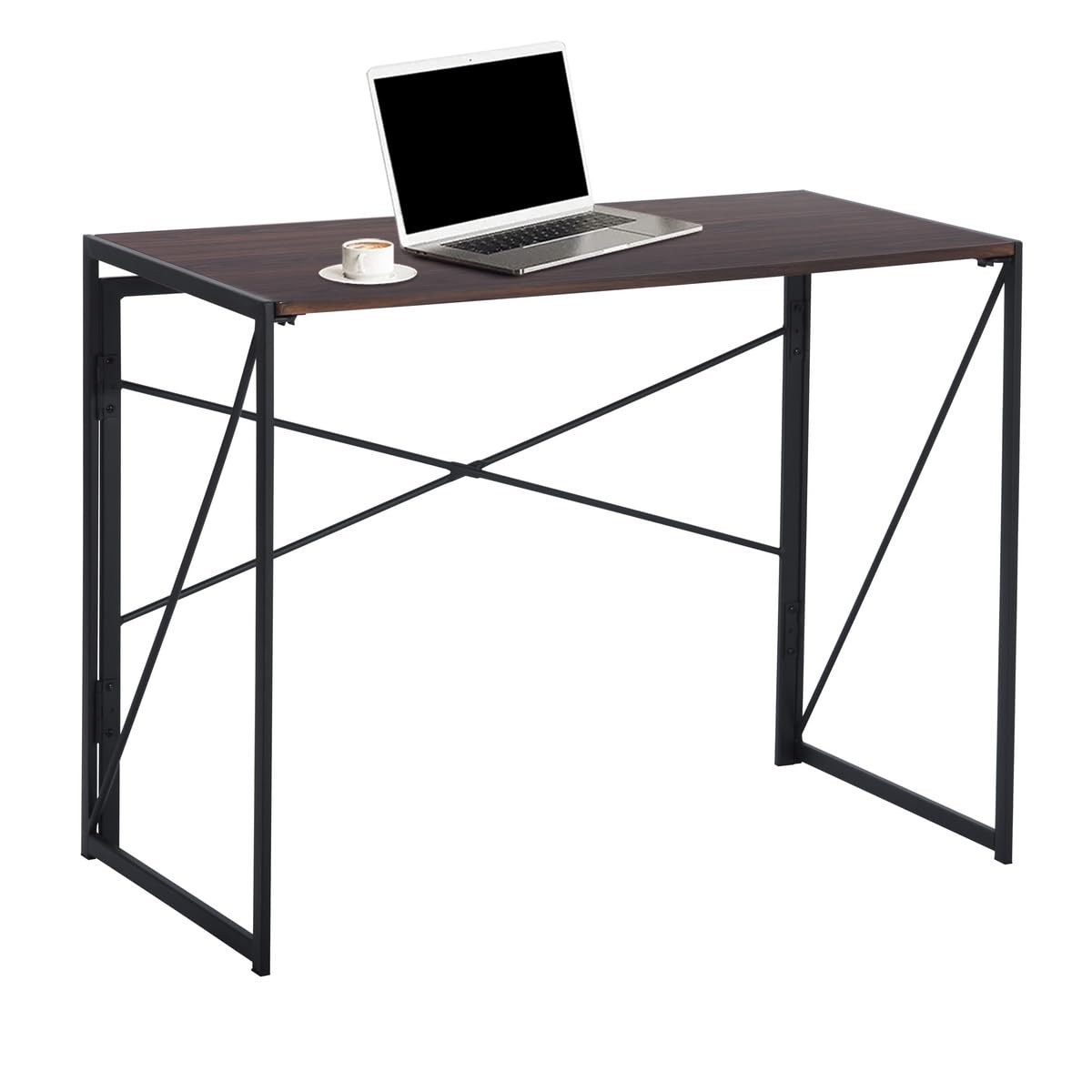 FurnitureR Folding Desk, Foldable Computer Study Writing Table Space Saving Workstation Folding Simple Home Office Desk, Metal Frame, 39.4 Inch, No