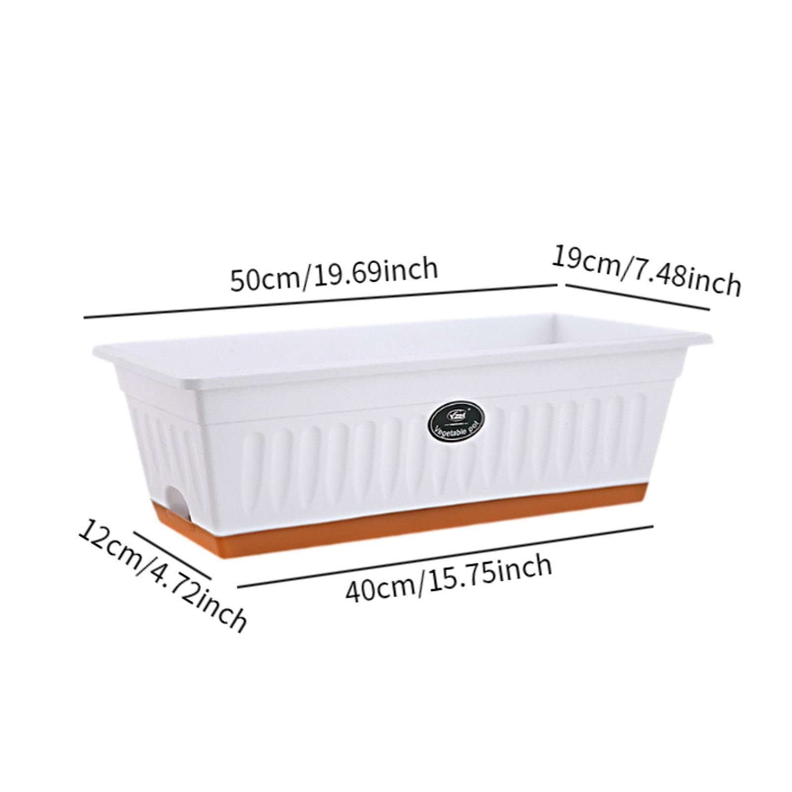 MYCENSE Pp Flower Box Plant Pot with Tray Rectangle 20x7.4x6.3inch with Drainage Holes for Houses, Offices Lightweight, White