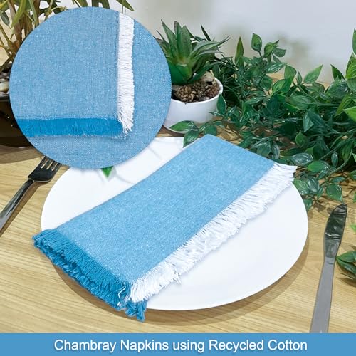 Servilletas de tela Chardin Home Turquesa y Blanco 18x18 in set 12 miniatura 3
