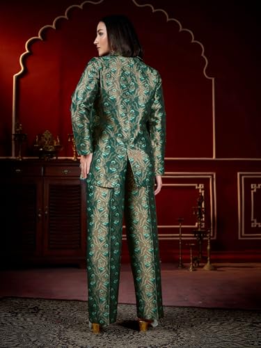 Image of PURVAJA Women's Full Sleeve Crop Top Trouser Printed Co-Ords Set