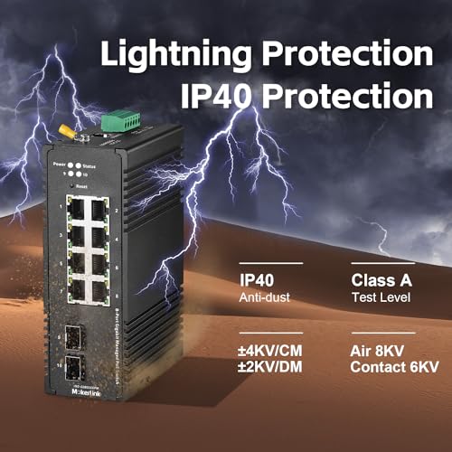 Image of MokerLink 8 Port Gigabit PoE Industrial DIN-Rail Ethernet Switch Managed, 2 SFP Ports, IEEE802.af /at 96W PoE+ Power, Web L2+ Managed IP40 Network Switch (-40 to 185F), with Power Supply