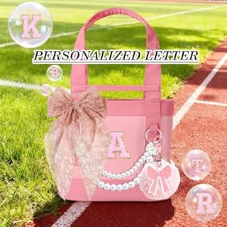 YPINGABS 5PCS Accessories Set for YETI Camino 20/35/50 & Bogg Bags, Scrunchie Bow Keychain, Faux Pearl Chain, Pom Pom Keychain, Letter Stickers for Women & Girls (A, Pink)