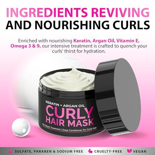 Curly Hair Mask for Curly Hair - Natural Argan & Keratin Hair Treatment Mask - Image 3