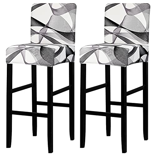 Image of Lellen Bar Stool Chair Covers Set of 2，Jacquard Bar Stool Cover Barstool Covers Slipcovers Stretch Bar Stool Covers with Backs Bar Stool Protector Covers for Kitchen Dining Room Counter Island