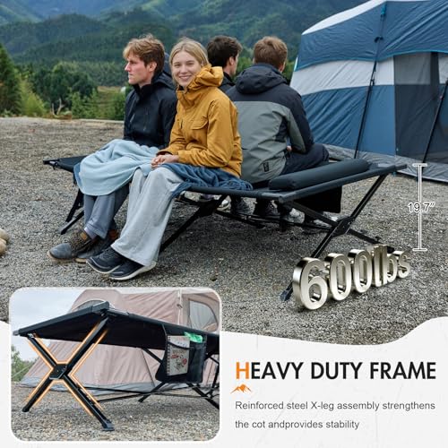 Portal 42" Extra Spacious Camping Cots for Adults, 600 LBs Heavy-Duty Large Folding Bed with Pillow, Portable Sleeping Solution for Camping and Guests - Image 4