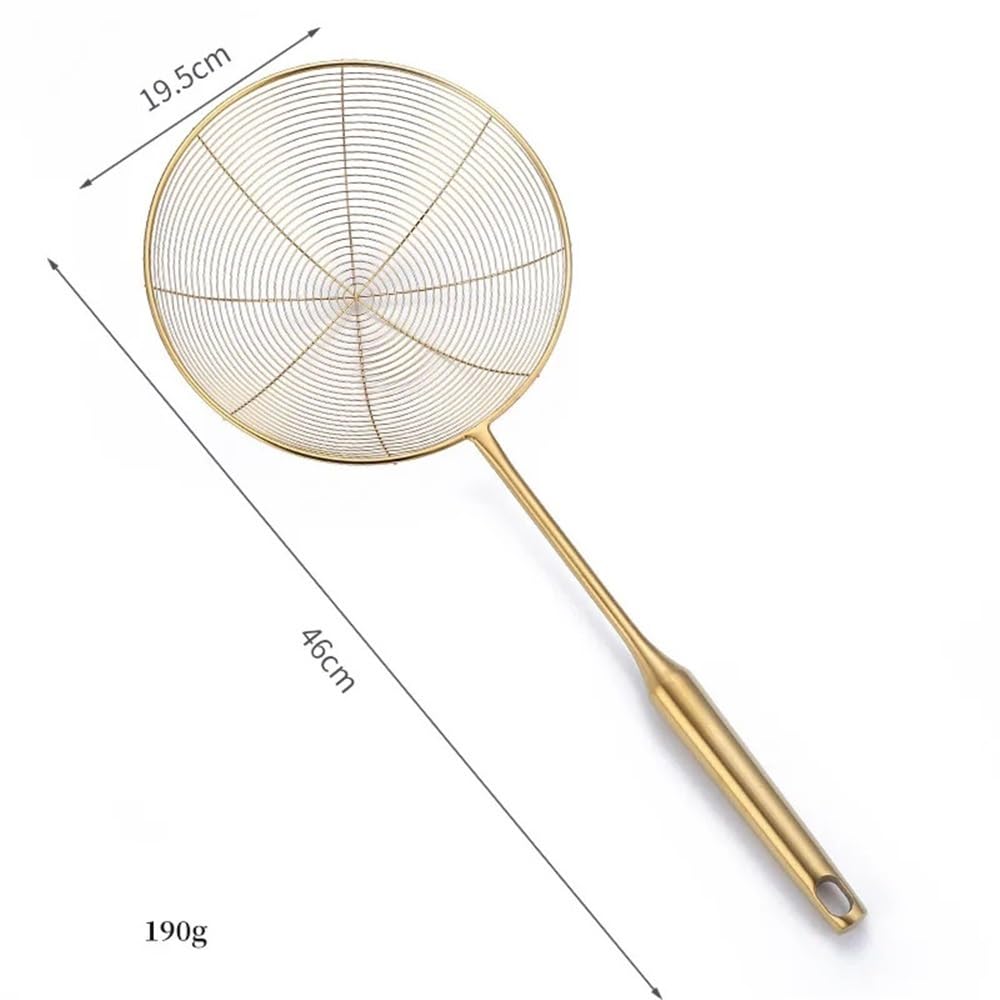 Cestello per friggitrice Colino in acciaio inossidabile Filtro for olio Cucchiaio for friggere con manico lungo dorato Setaccio for gnocchi di pasta Attrezzi da cucina Cestello per frittura(XL)