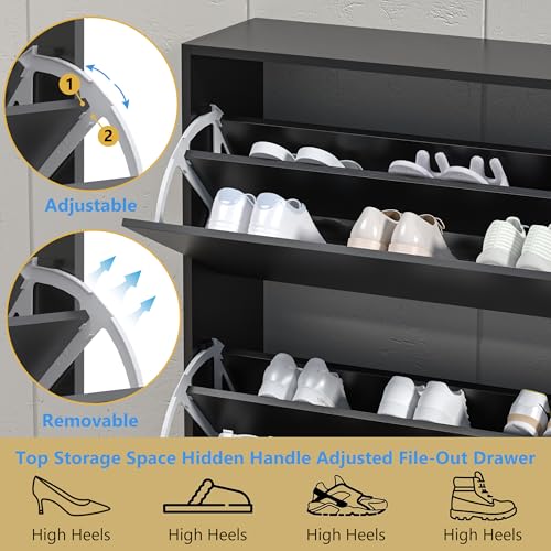Image of HUANLEGO Black Shoe Cabinet for Entryway with 3 Flip Drawers, 31.5 inch W | Hidden Shoe Rack for Entryway, Freestanding Shoe Storage for Hallway,, Living Room, Entrance Organizer Closet