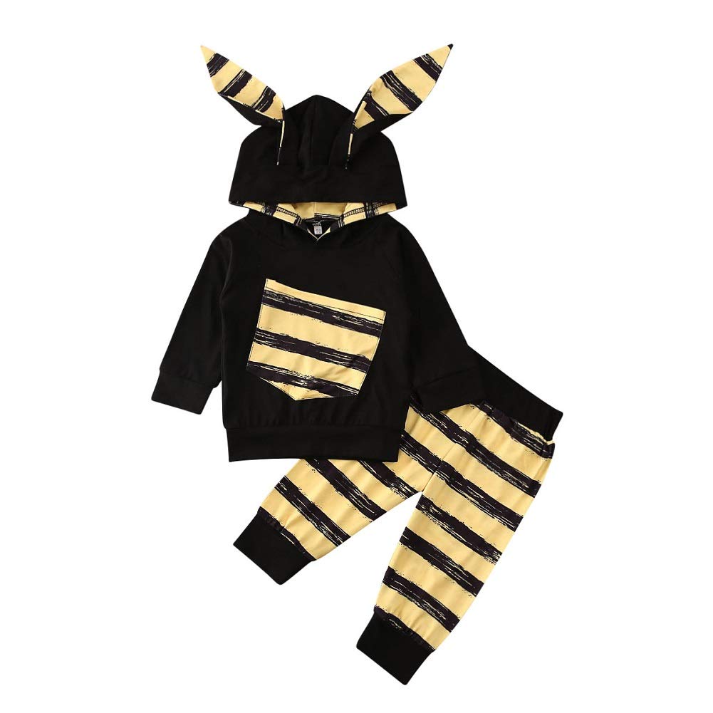 Infant Baby Outfits Set,Long Sleeve Ear Strip Hoodie with Pocket Legging Pant Clothes Set for 0-24M Kids