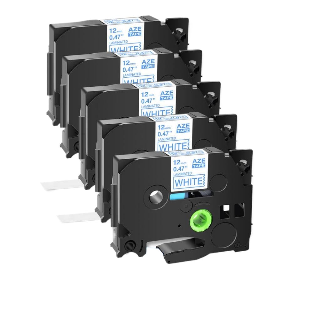 Confezione da 5 nastri per etichette blu su bianco compatibili con nastro laminato Tze 233 da 12 mm per modelli di stampante PTD410 PTD610 PTE300 PTD460BT