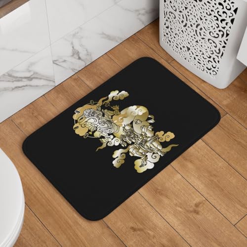 玄関マット 風神と雷神 浮世絵 和風 ドアマット 室内 屋外 バスマット おしゃれ 泥落とし 洗える 滑り止め 足拭きマット 浴室 台所 寝室 業務用 四季通用 60cm×40cm