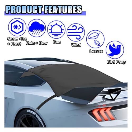 Image of KITUREK Car Windshield Snow Ice Cover, Windproof Sunshade Protector, Oxford Cloth Car Frost Window Covers, Universal Fit for Most Cars, Trucks, SUVs