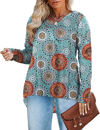 DOLNINE Plus Size Womens T Shirts Autumn V Neck Long Sleeve Tops C 14W