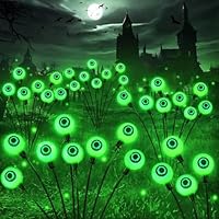ACLUYSKA Solar Halloween Lights - 2 Pack 16 LED Green Eyeball Outdoor Swaying Firefly Pathway Lights, Waterproof for Garden Yard Lawn Decor