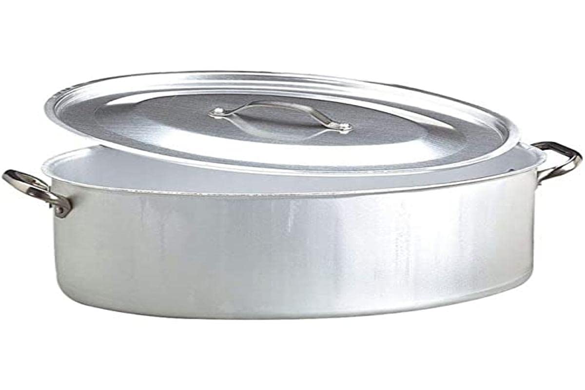 Agnelli ALMA12640 Cacerola ovalada con tapa y 2 asas de acero inoxidable, aluminio profesional 3 mm, 40 x 28 cm