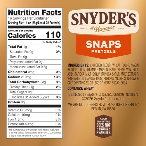 Image of Snyder's of Hanover Snaps Pretzels, 16 Oz Bag, (Pack of 3)