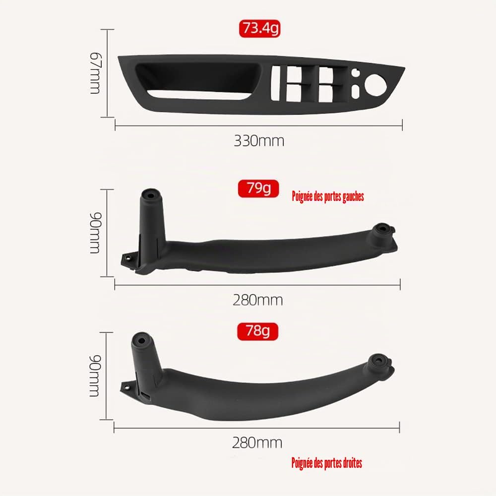 Lot de 4 poignées de porte intérieures en ABS pour voiture, panneau intérieur, housse de protection de tirage, accoudoirs compatible avec B-MW E70 E71 E72 X5 X6 2007-2014 - Fibre de carbone