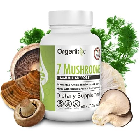 Organixx Organic Mushroom Supplement, 7 Types of Fermented Mushrooms, Lions Mane, Shiitake, Cordyceps, Turkey Tail, Cordyceps, Reishi, for Immune Support, Digestion Support, 60 Vegetarian Capsules Cover